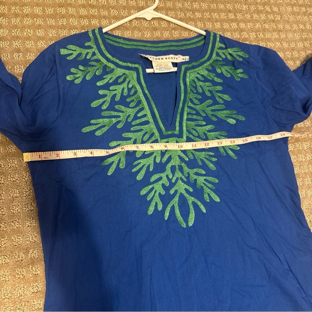Gretchen Scott Embroidered Cotton Tunic navy Size small - Picture 10 of 11
